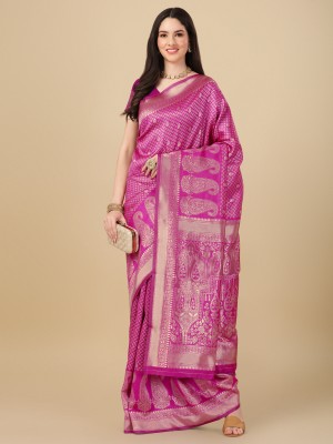 RekhaManiyar Embellished Banarasi Art Silk Saree(Pink)