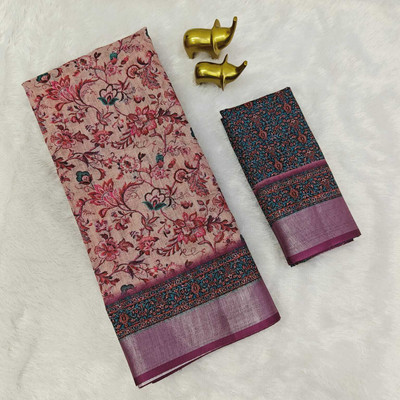 Sniccs Trend Printed, Floral Print Daily Wear Linen Saree(Pink)
