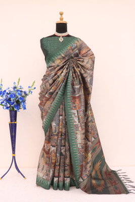 NESHVI ENTERPRISE Digital Print Kalamkari Cotton Blend Saree(Multicolor)