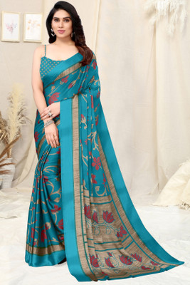 MIRCHI FASHION Printed, Floral Print Daily Wear Chiffon, Georgette Saree(Light Blue, Pink)