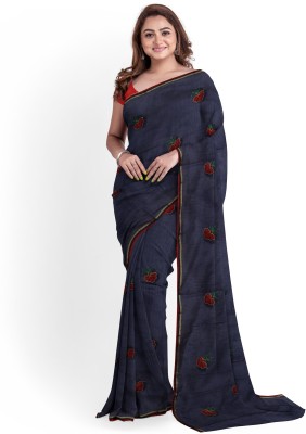 DANEV FASHION Embroidered Chanderi Chanderi Saree(Dark Blue)