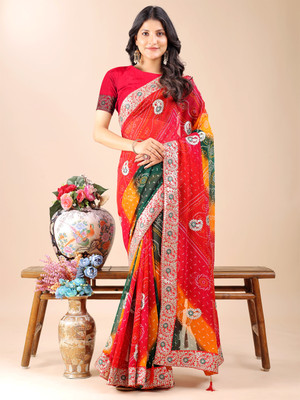 Divastri Embroidered Bandhani Georgette Saree(Multicolor)