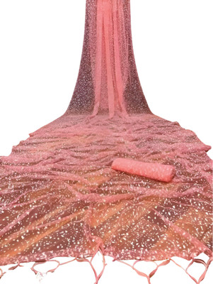 MAAFAB Self Design Bollywood Net Saree(Pink)