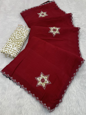 Ethina Fashion Embroidered Bollywood Chiffon Saree(Red)