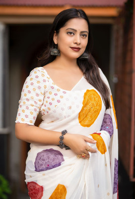 SVPrints Embroidered, Printed Bandhani Georgette Saree(Mustard)