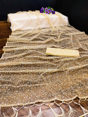 BHAGWATI ART Self Design Bollywood Net Saree(Beige)