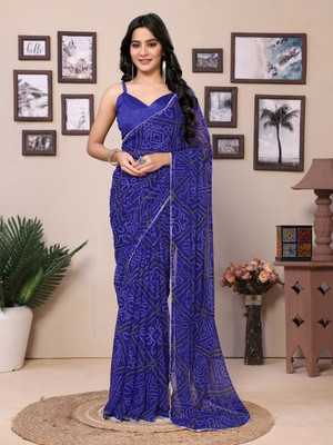 GOLDOLL FAB Digital Print Leheria Georgette Saree(Dark Blue)