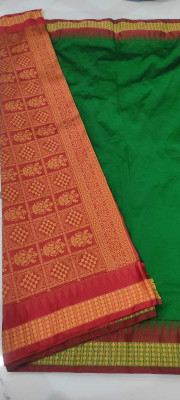 MHSareeDestination Temple Border, Solid/Plain Sambalpuri Pure Silk Saree(Green)