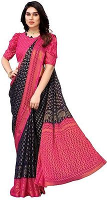 Sanjana Silks Woven Mysore Brasso, Chiffon Saree(Dark Blue)