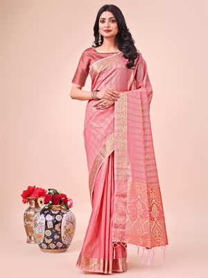 Tasrika Woven Banarasi Organza Saree(Pink)