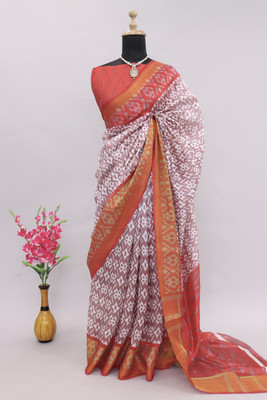Kjs Self Design Pochampally Cotton Silk Saree(Multicolor)