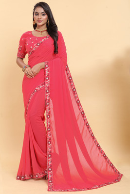 ZARUKHA Embroidered Bollywood Georgette Saree(Pink)
