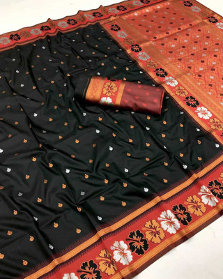 Femili Creation Woven, Floral Print Banarasi Art Silk Saree(Black)