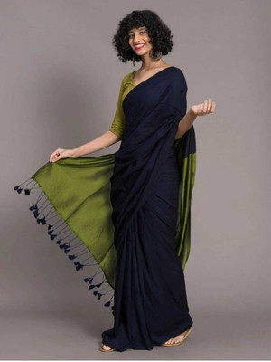 Binay textile Self Design Handloom Cotton Silk Saree(Multicolor)