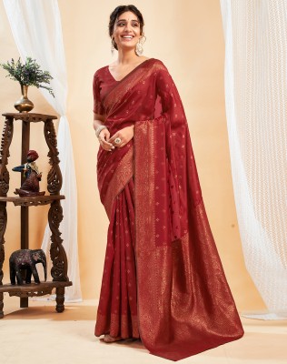 SIRIL Embellished Kanjivaram Silk Blend, Jacquard Saree(Red)