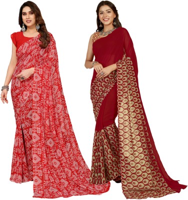 Anand Sarees Floral Print, Polka Print, Ombre, Printed Bollywood Georgette Saree(Pack of 2, Red)