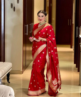 PHEASANT Woven, Paisley, Applique, Embellished Kanjivaram Jacquard, Art Silk Saree(Red)