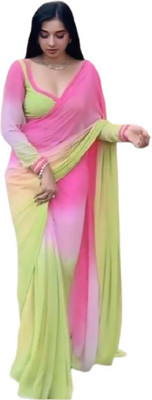 JATADHAR FAB Dyed Ready to Wear Georgette Saree(Green)