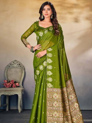 KARAGIRI Printed Kota Doria Cotton Blend Saree(Green)