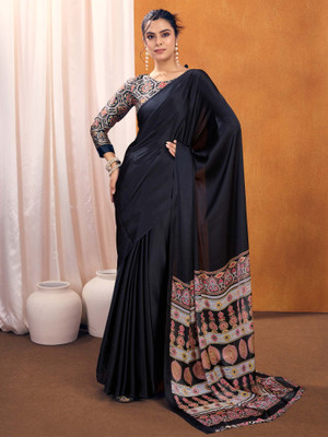 Divastri Printed Daily Wear Satin Saree(Black)