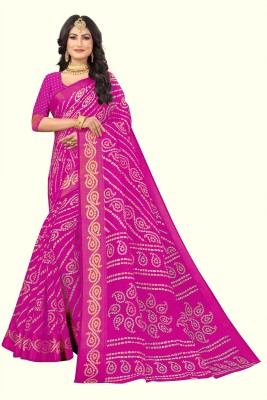 RUNAYA NX Digital Print Bandhani Cotton Blend Saree(Pink)