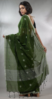 PALANDPALSAREE Woven Handloom Pure Cotton Saree(Dark Green)