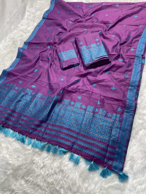 Skiran's Woven Mekhela Chador Cotton Blend Saree(Pink)