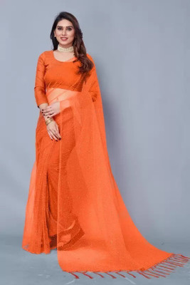 Saadhvi Embellished Bollywood Net Saree(Orange)