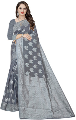 siddharth textiles Self Design Banarasi Cotton Silk Saree(Grey)