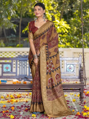 Sareemall Printed Chinnalapattu Viscose Rayon Saree(Mustard)