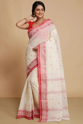 Sutayan Woven Tant Pure Cotton Saree(White)