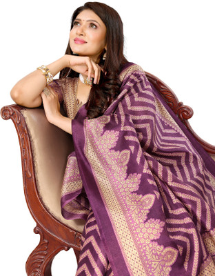 Priyashi Printed Mysore Art Silk Saree(Purple)