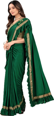 Memsaab Creation Self Design Bollywood Lycra Blend Saree(Green)