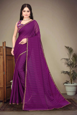 HouseOfCommon Striped Bollywood Georgette Saree(Purple)