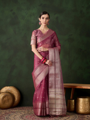 HERE&NOW Embellished Bollywood Organza Saree(Magenta)