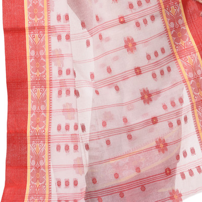 Desh Bidesh Woven Handloom Handloom Pure Cotton Saree(Red, White)