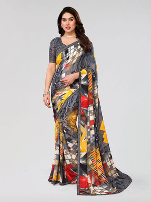 Moda Rapido Embellished, Printed, Self Design Bollywood Georgette Saree(Grey)