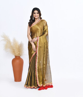 Houseofsprish Solid/Plain Handloom Tissue Saree(Light Green)