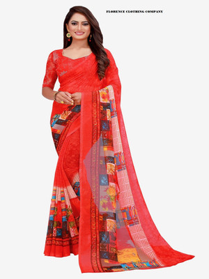 Saadhvi Printed Bollywood Georgette Saree(Red)