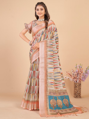 Divastri Printed Daily Wear Linen Saree(Multicolor)