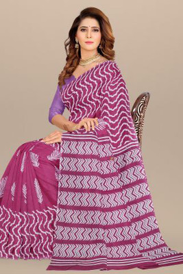 JAIPURI BLOCK PRINT Blocked Printed, Color Block, Dyed, Floral Print, Printed Daily Wear Pure Cotton Saree(Pink)