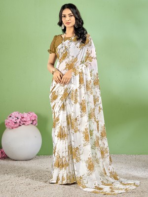 Divastri Printed Daily Wear Chiffon Saree(White)