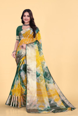 Aarunika LGF Solid/Plain Bollywood Organza Saree(Green)