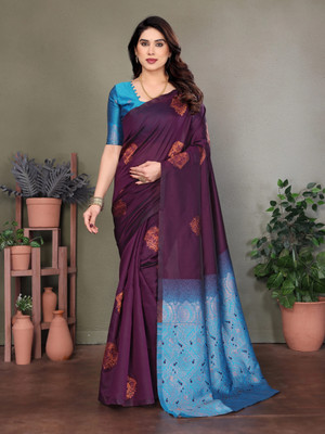 JEEMONJA SALES Woven, Self Design Kanjivaram Pure Silk, Art Silk Saree(Purple)