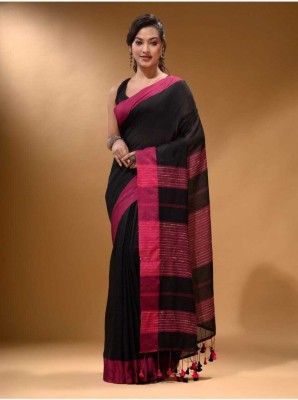 Shyamali Boutique Woven Handloom Cotton Blend Saree(Black)