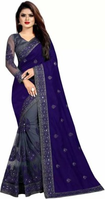 Shiventerprise Embellished Bollywood Cotton Blend Saree(Blue)