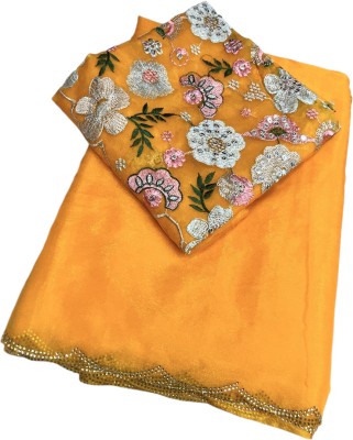 MINE CHOICE Solid/Plain Daily Wear Art Silk, Organza Saree(Gold)