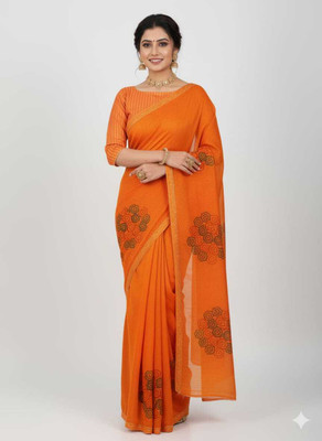 The JJ Store Digital Print Bollywood Chiffon Saree(Orange)