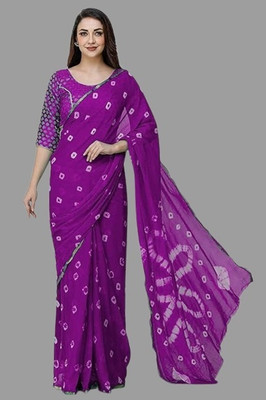 Swarne Printed Bandhani Chiffon Saree(Purple)
