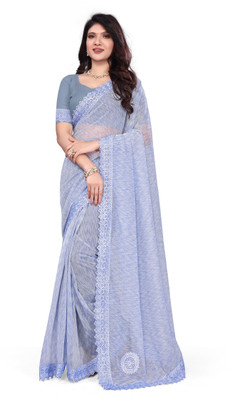 Apnisha Embellished Bollywood Lycra Blend Saree(Light Blue)